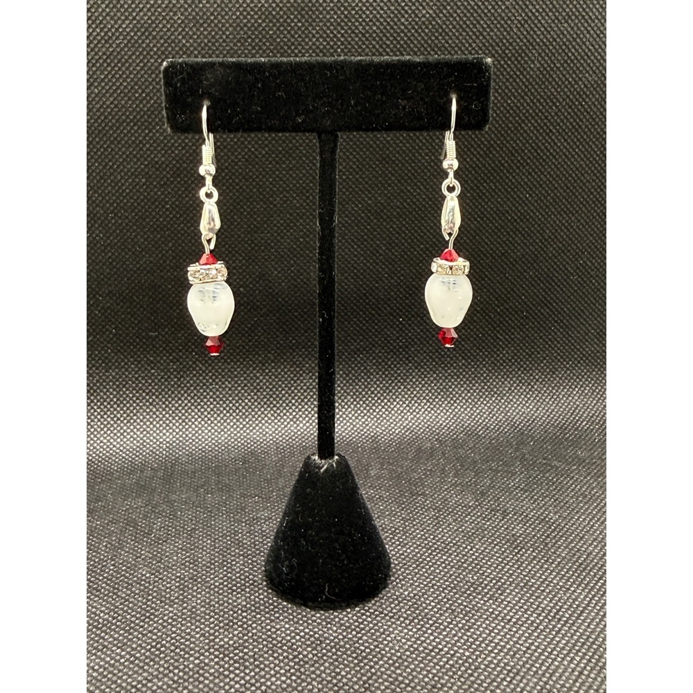 UV Glow Czech Glass Skull Drop Earrings Red Czech Glass Rhinestone Gothic silver